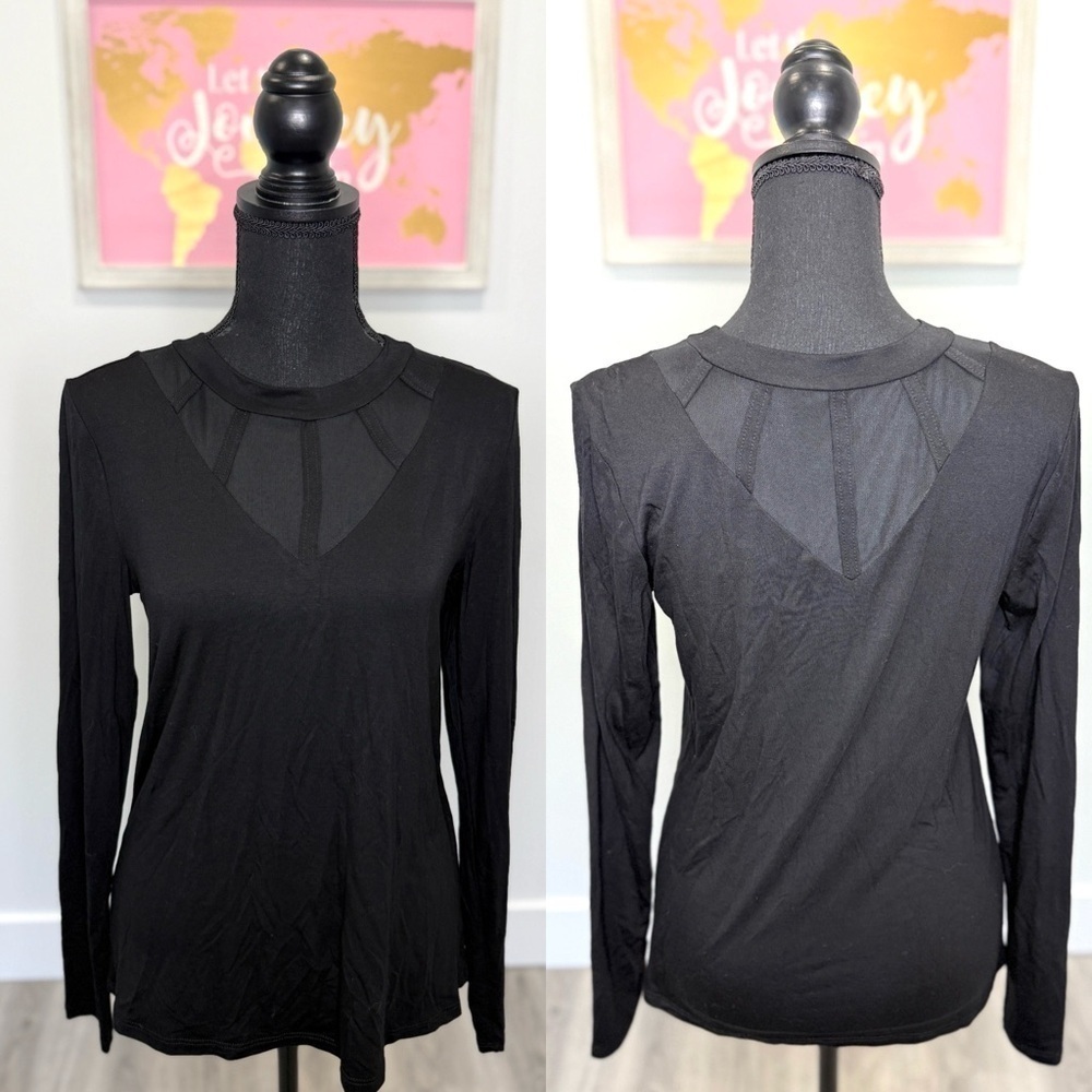 Daytrip Black Mesh Long Sleeve V-Neck Top (S)